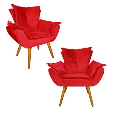 Imagem de Conjunto 2 Poltronas Decorativas Estofadas Sala Comercial Apolo Suede Vermelho - LM DECOR