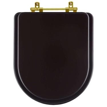 Imagem de Assento Sanitário Poliéster Carrara Marrom Fosco para vaso Deca Com Ferragem Dourada