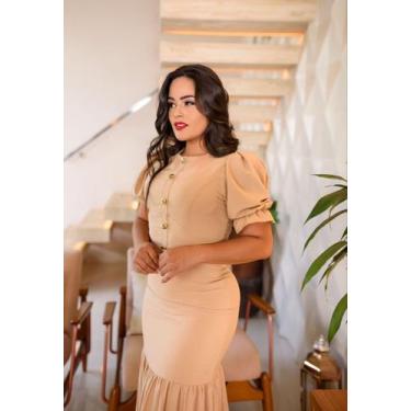 Imagem de Vestido Longo Botão Dourado - Jade - Bella Donna