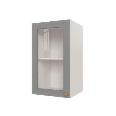 Imagem de Armário Aéreo 1 Portas 40cm com Porta de Vidro Arizona Cabecasa Madeiramadeira Branco/Cinza