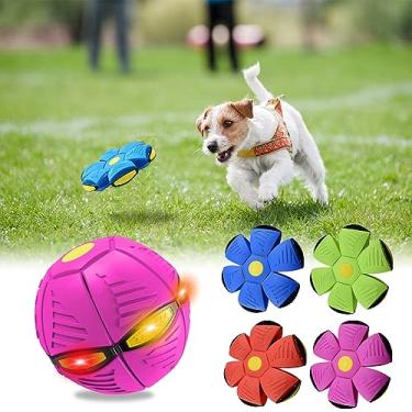 Imagem de Addcean Bola de brinquedos para cães com luzes, brinquedos interativos para cães brinquedo para animais de estimação, bola de disco voador, bola mágica de OVNI, brinquedo de pires voadores, melhores presentes para cães pequenos (6 luzes, roxo)