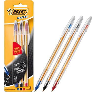 Imagem de Caneta Esferográfica Cristal Fina Azul/Vermelho/Preto Bic