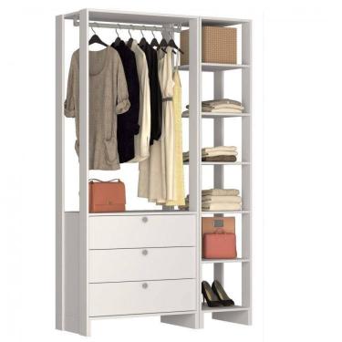 Imagem de Closet Modulado 2 Peças com 1 Cabideiro 3 Gavetas e 7 Nichos Yes Nova Mobile Branco