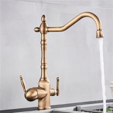 Imagem de Torneira de cozinha preta com filtro de água potável, alça dupla, purificador de latão, pia, água quente e fria, antiga