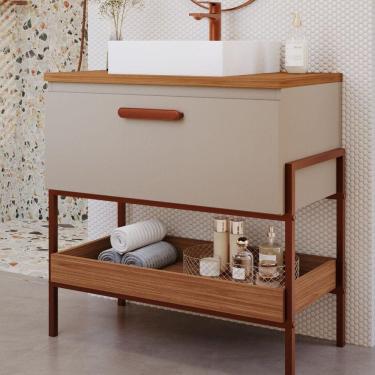 Imagem de Gabinete para Banheiro com Cuba Hana Espresso Móveis Cappuccino