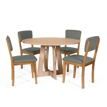 Imagem de Straub Web, Mesa de Jantar Redonda Montreal Jade com 4 Cadeiras Estofadas Ella Cinza