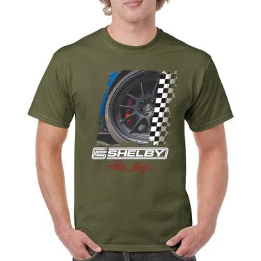 Imagem de Camiseta masculina Shelby Wheel American Classic Muscle Car Racing Mustang Cobra GT500 Performance Powered by Ford, Verde militar, XXG