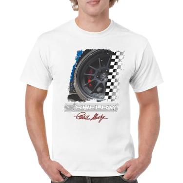 Imagem de Camiseta masculina Shelby Wheel American Classic Muscle Car Racing Mustang Cobra GT500 Performance Powered by Ford, Branco, 5G