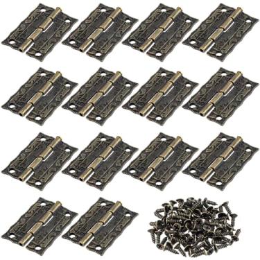 Imagem de HINZIC 20 peças de mini dobradiças decorativas esculpidas antigas gravadas com 80 parafusos para porta de armário vintage retrô caixas de joias de madeira artesanato DIY - Bronze