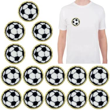 Imagem de 15 peças de remendos bordados bola de futebol bordas douradas chenille ferro e costurar apliques emblema para roupas jeans jaqueta chapéu vestido acessórios DIY