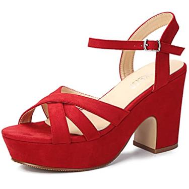 Imagem de Sandália feminina salto plataforma plataforma tira no tornozelo salto grosso camurça peep toe vestido moderno casamento salto alto anabela sapatos, Camurça vermelha, 6.5