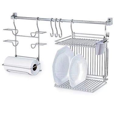Imagem de Kit Cozinha Suspensa Porta Rolos e Escorredor Kit03 Cromado