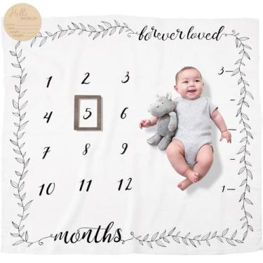Imagem de Cobertor orgânico para bebês mensais para meninos ou meninas – cobertor de imagem da tabela de crescimento de bebês Forever Loved com marcador de mês – recém-nascido a 12 meses marcos, decoração neutra de berçário,