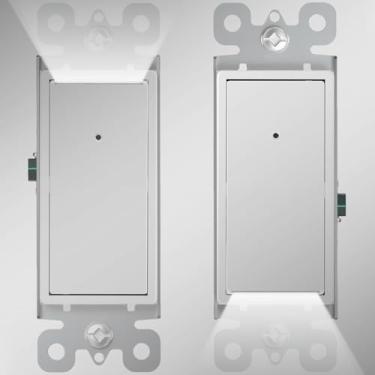 Imagem de SOZULAMP Interruptor de luz de 3 vias com luz noturna - fácil de instalar - não é necessário neutro, interruptor de parede branca de 3 vias decora iluminada com sensor de luz, 15 Amp 110V, nível residencial (2 embalagens, diurno LED)