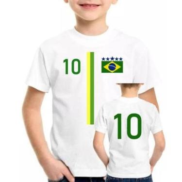 Imagem de Camisa Brasil infantil camiseta com numero verde amarelo-Unissex