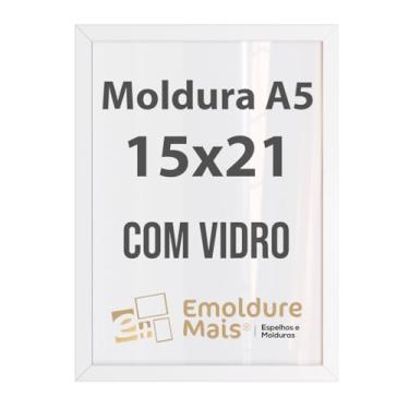 Imagem de Porta Retrato 15x21 Moldura de Madeira com Vidro Tamanho folha A5 Preto Branco Dourado Prata Tabaco para Fotos e Quadros decorativos (Branco, apoio de parede)