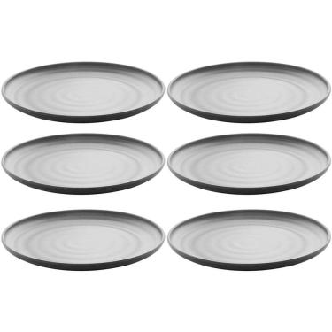 Imagem de Conjunto 6 Pratos 18cm Melamina Lyor Tóquio Oriental Japonesa com Relevo Preto Fosco Sobremesa