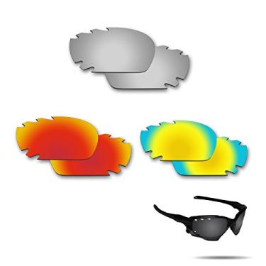 Imagem de Fiskr Lentes de reposição anti-água salgada para óculos de sol Oakley Jawbone ventilado/jaqueta de corrida ventilada, Prata metálica, vermelho fogo e ouro 24k, 0