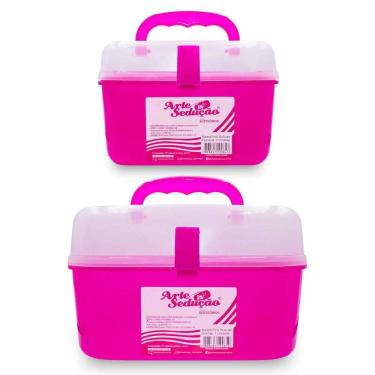 Imagem de Kit 2 Maletas Pequena e Grande Multiúso Manicure Maquiagem