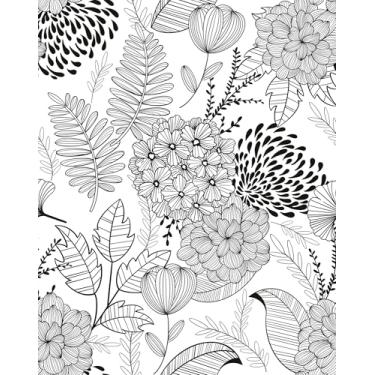 Imagem de MelunMer Papel de parede preto e branco para banheiro Boho vintage floral papel de contato para armários e gavetas, papel de parede de lavanderia, removível, impermeável 400 cm C 43 cm L