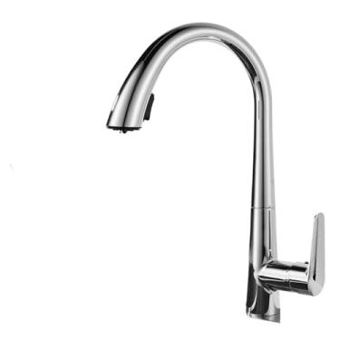 Imagem de Torneira de cozinha retrátil cinza-arma, torneira de pia de água quente e fria, giratória, retrátil, preta e branca, 60 cm, cromada