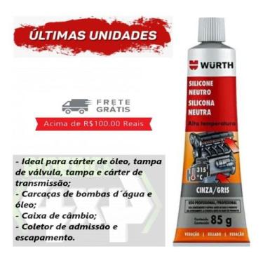 Imagem de Silicone Neutro Wurth De Alta Temperatura Cinza/ Gris 85g  - Würth