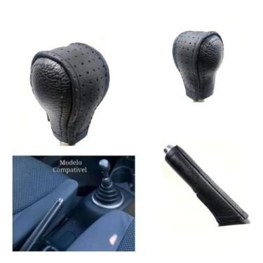 Imagem de Kit Revestimento Couro Manopla Câmbio  Manual e Alavanca Freio de Mão 