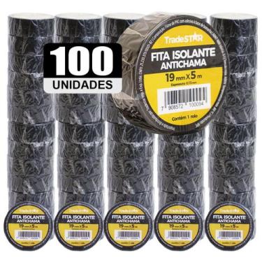 Imagem de Kit 100 Rolos pc Fita Isolante 5 Metros Preta - Tradestar