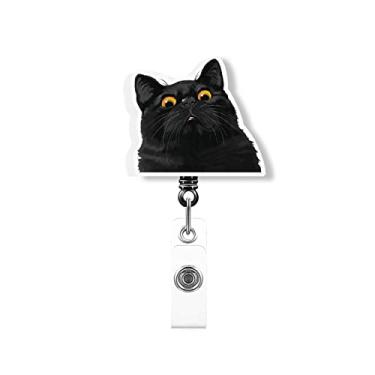 Imagem de WIRESTER Carretel de crachá retrátil com clipe jacaré para funcionários de escritório, equipes médicas, enfermeiras, médicos, professores, estudantes - Gato gatinho Bombay preto fofo