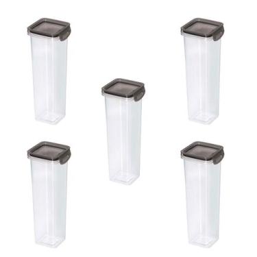 Imagem de Kit 5 Porta Condimentos Quadrado Trava Mais 1,6 L Cristal - Plasútil