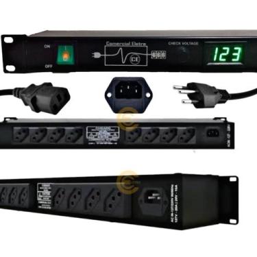 Imagem de Distribuidor de Tomada Padrão Rack 12 Tomadas 10A Com Visor de Voltage