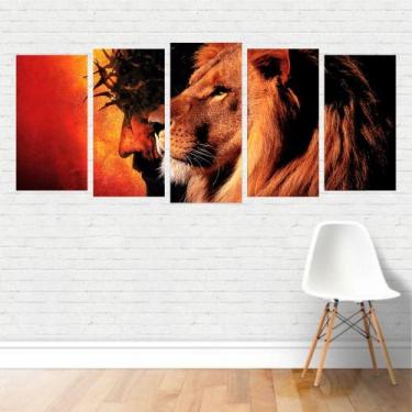 Imagem de Quadro Religião - Leão De Judá E Jesus Coroa Espinhos Canvas - Plinpli