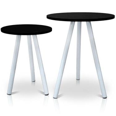 Imagem de Mesa de Canto Lateral Atlanta Tripé Redonda Tampo em MDF Branca e Pret