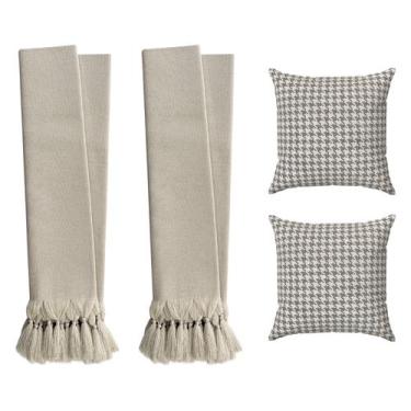 Imagem de Kit 2 Mantas Para Sofá Cama Luxo 2,20m + 2 Capas De Almofadas Bege Cru