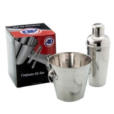 Imagem de Kit bar inox 3 pçs balde 1l pegador coqueteleira 500 ml - Tesla Store