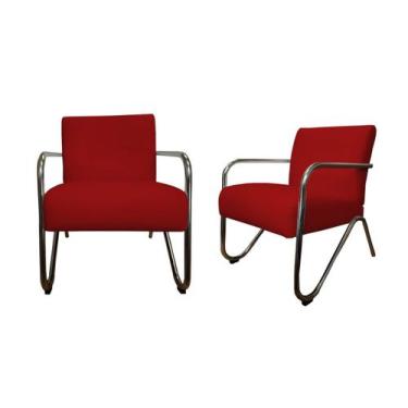 Imagem de Kit 2 Poltronas Decorativa Bela Suede Vermelho Braço Cromado Ms Decor 