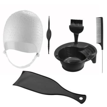 Imagem de Kit Tintura Coloração Tigela Pincel Plaquete Touca e Pente Separador M