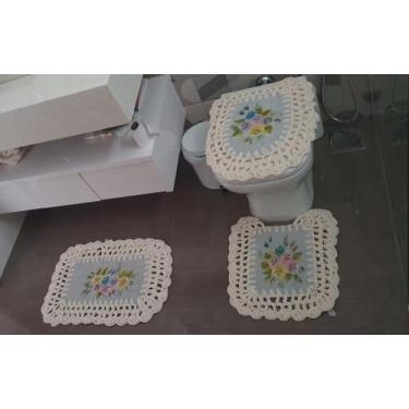 Imagem de Jogo de banheiro crochê malha pintado a mão - Emborrachados Silvana