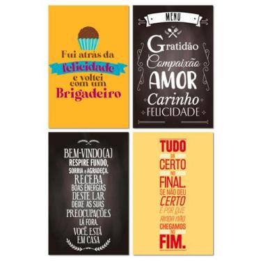 Imagem de Kit 4 Placas Decorativas Frases Cozinha Mdf 20x13 cm - Art Print