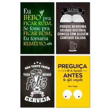 Imagem de Kit Placas Decorativas Bebidas Frases 4 pçs 20x13 cm - Art Print