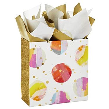 Imagem de Bolsa de presente grande com papel de tecido da Hallmark Signature (laço vermelho), Large Modern Dots, Large, 1