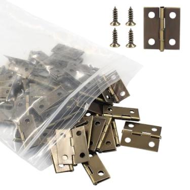 Imagem de Murtenze Mini dobradiças de bronze de 50 peças para decoração de caixa, dobradiças pequenas de 18 x 15 mm com 200 parafusos minúsculos para artesanato faça você mesmo, caixa de joias de madeira,
