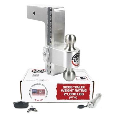 Imagem de Weigh Safe Suporte de bola de engate de reboque ajustável, engate de queda ajustável de 25,4 cm para receptor de 7,6 cm com conjunto de trava semelhante com chave de 2 peças, engate de reboque de