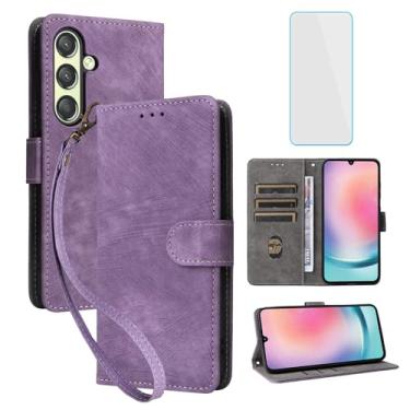 Imagem de IUQXU Capa carteira para celular Samsung Galaxy S24 5G com protetor de tela [bloqueio RFID] couro flip porta-cartão feminino masculino capa para celular para Samsung S 24 SM-S921U 24S Galaxy S24 5 G