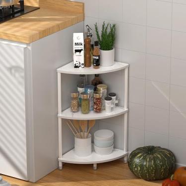 Imagem de Greatseas Suporte de prateleira de canto de 3 camadas, organizador de prateleira de cozinha de 59 cm com moldura de metal para organização e armazenamento, prateleira de canto branca de mármore para