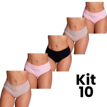 Imagem de Kit 10 Calcinhas Cós Confortável Aperta Barriga Ajuste Perfeito Moda Í
