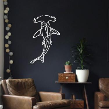 Imagem de Quadro Escultura Tubarão Martelo One Line 200x120 Branco Branco - Casa