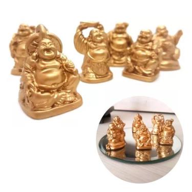 Imagem de Kit Miniaturas de Buda Rindo Dourado - Atraia Boa Sorte com Feng Shui 