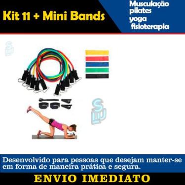 Imagem de Kit 11 Peças + 5 Mini Bands Queima Calorias Malhar Braços Exercício Ae