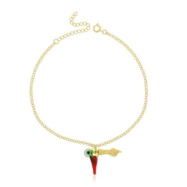 Imagem de Tornozeleira Pingente de Pimenta Olho grego e Figa Banho de Ouro - Jhu